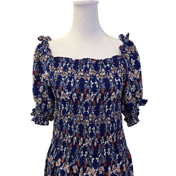 Max Studio Floral Smocked Tiered Hem Boho Maxi Dress Size Large - Picture 4 of 8